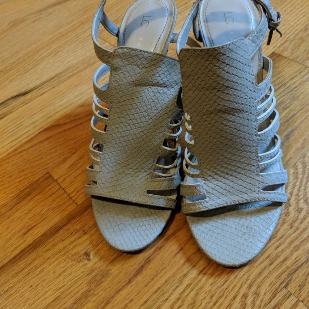 Silver open toe heels